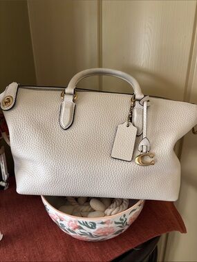 Coach Cara Soft Pebble Leather Crossbody Satchel in chalk